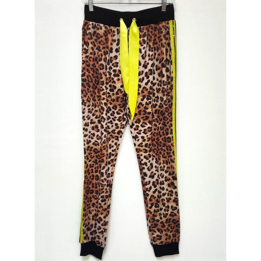 Fracomina Women's Leopard Print Sweater Pants W/Bright Yellow Drawstring Size S